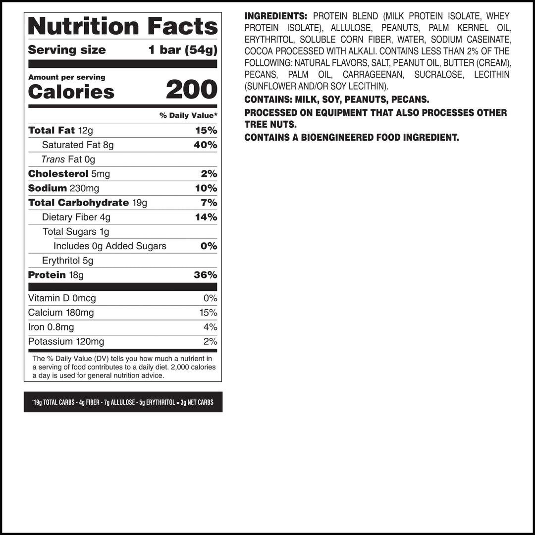 Nutrition facts label and ingredients list on a white background