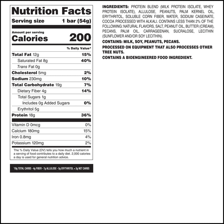 Nutrition facts label and ingredients list on a white background