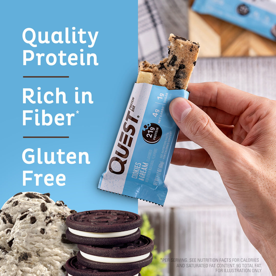 quality protein, rich in fiber, gluten free *per serving, see nutrition facts for calories and saturated fat content 9g total fat. for illustration only