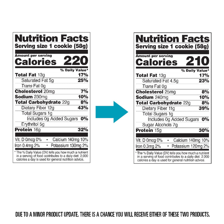 Peanut Butter Chocolate Chip Protein Cookies  - Nutrition Facts before and after