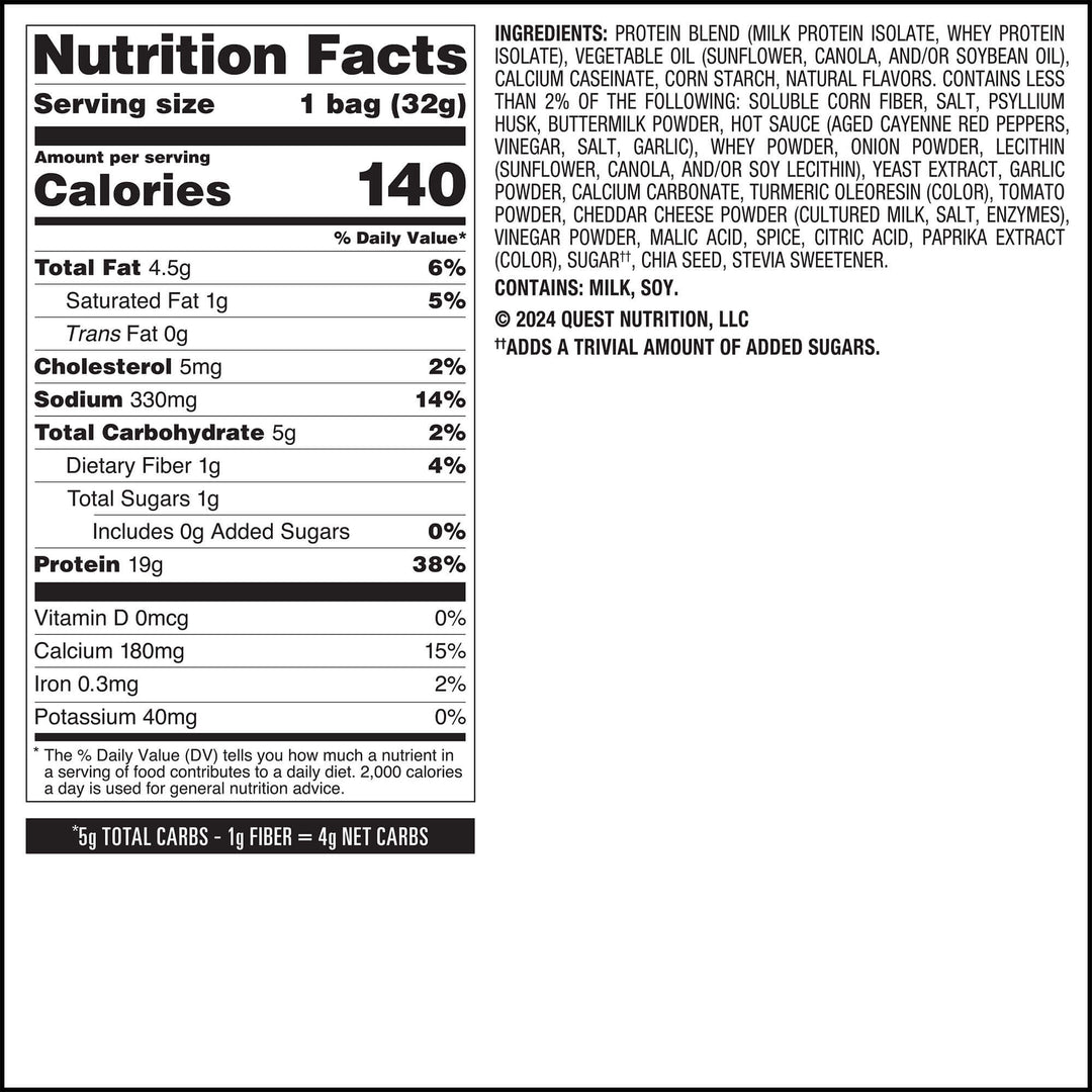 Nutrition facts label for a product with detailed nutritional information.