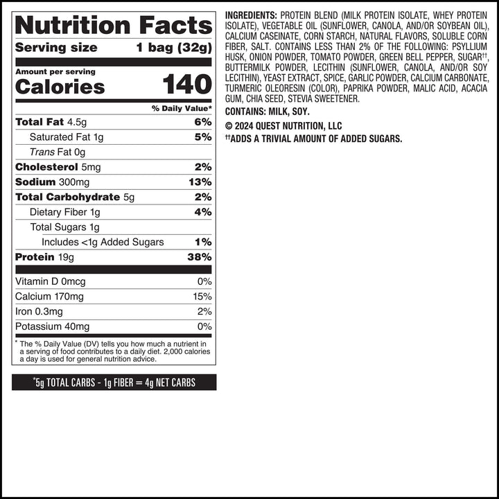 Salsa Verde Tortilla Style Protein Chips Nutrition Facts Panel
