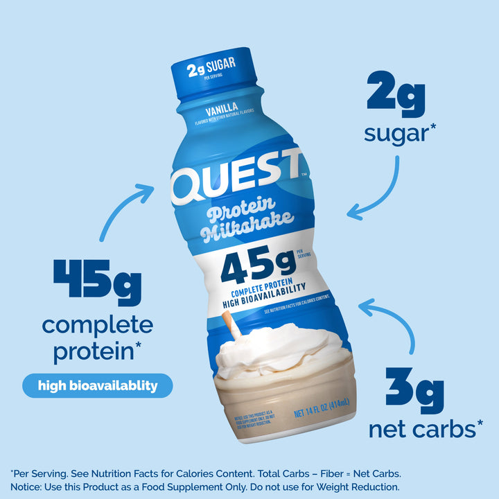 45g complete protein* high bioavailability, 2g sugar*, 3g net carbs* *per serving. see nutrition facts for calories content. total carbs - fiber = net carbs. Notice: use this product as a food supplement only. no not use for weight reduction. 