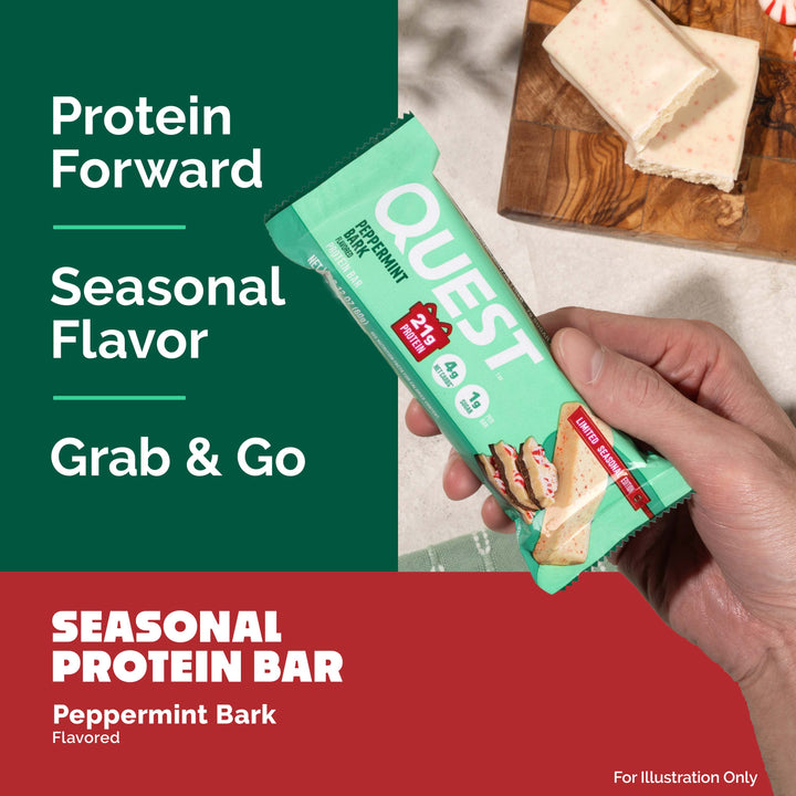 protein forward, seasonal flavor, grab & go - seasonal protein bar peppermint bark flavored