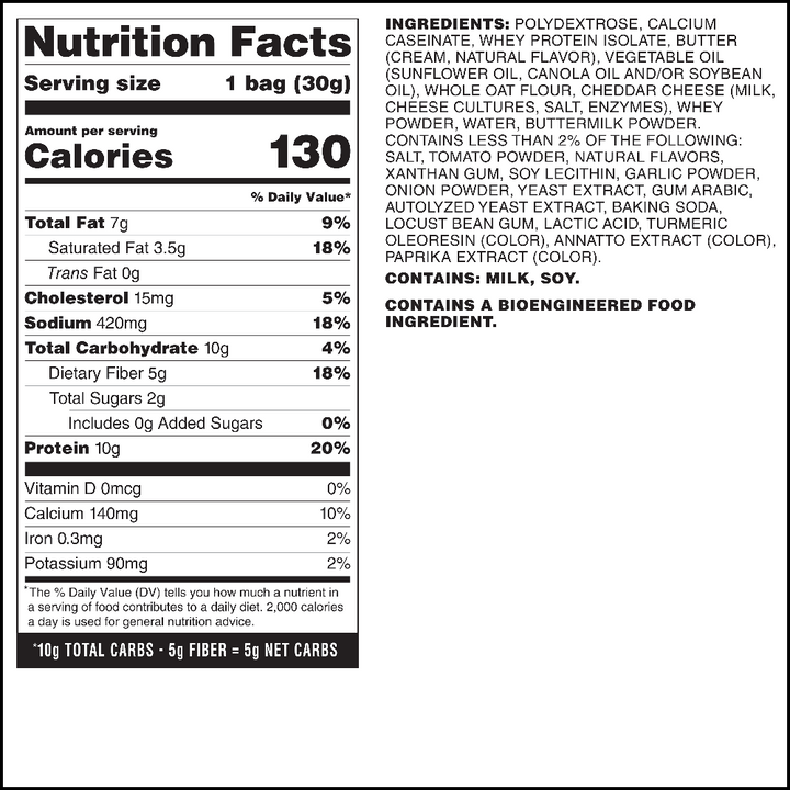 Nutrition facts label and ingredients list on a white background