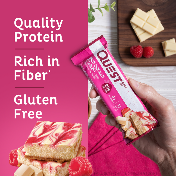 White Chocolate Raspberry Protein Bars; Quality Protein, Rich in Fiber*, Gluten Free