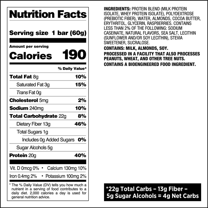 White Chocolate Raspberry Protein Bars Nutritional Facts