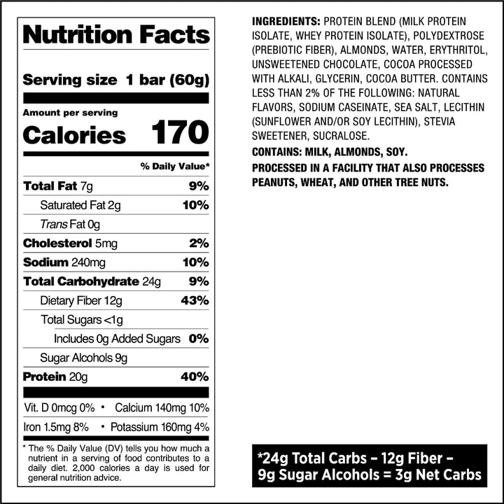 Double Chocolate Chunk Protein Bars - Nutritional Facts Panel