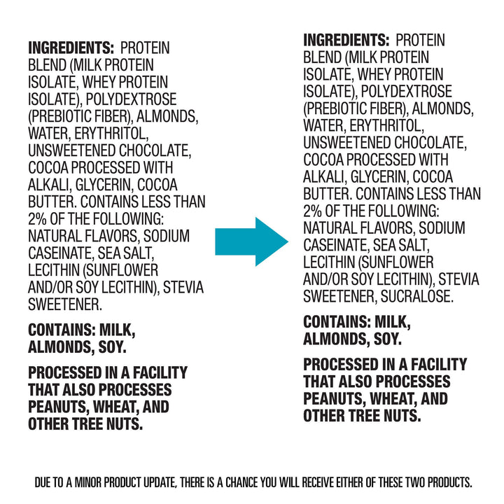 Double Chocolate Chunk Protein Bars - Ingredients old VS new