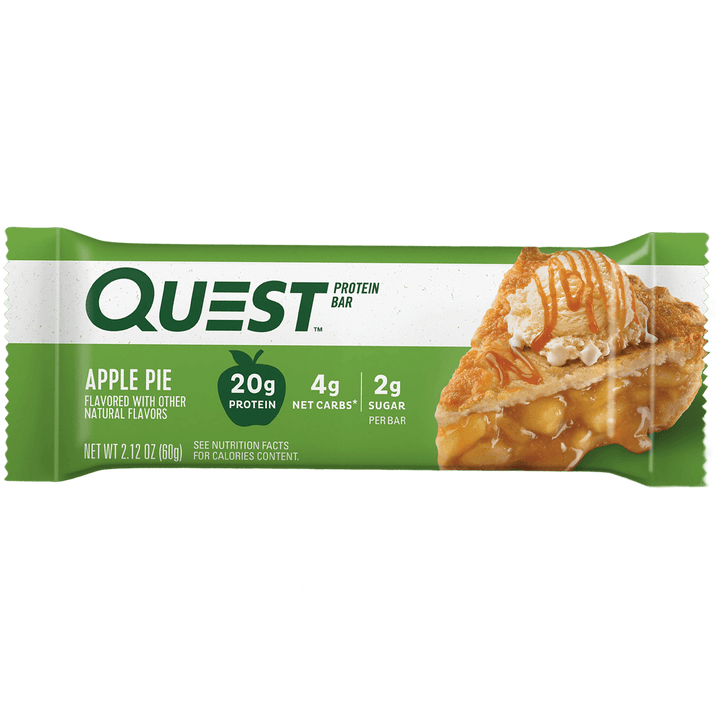 Quest protein bar packaging with apple pie flavor 