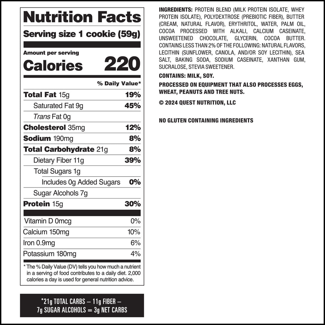 Double Chocolate Chip Cookies Nutrition Facts Panel