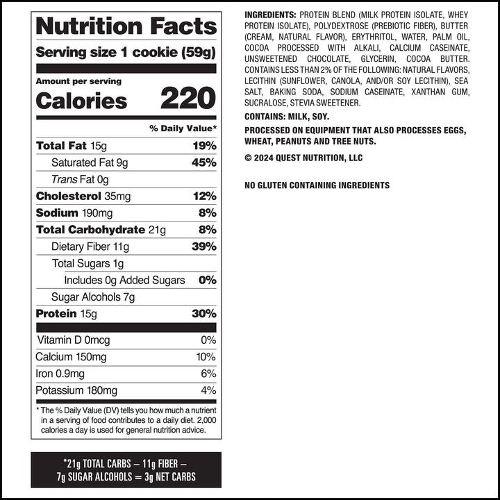 Double Chocolate Chip Cookies Nutrition Facts Panel