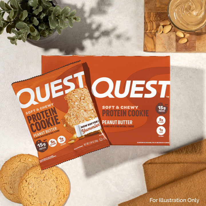 Peanut Butter Protein Cookies unwrapped with peanuts at the background
