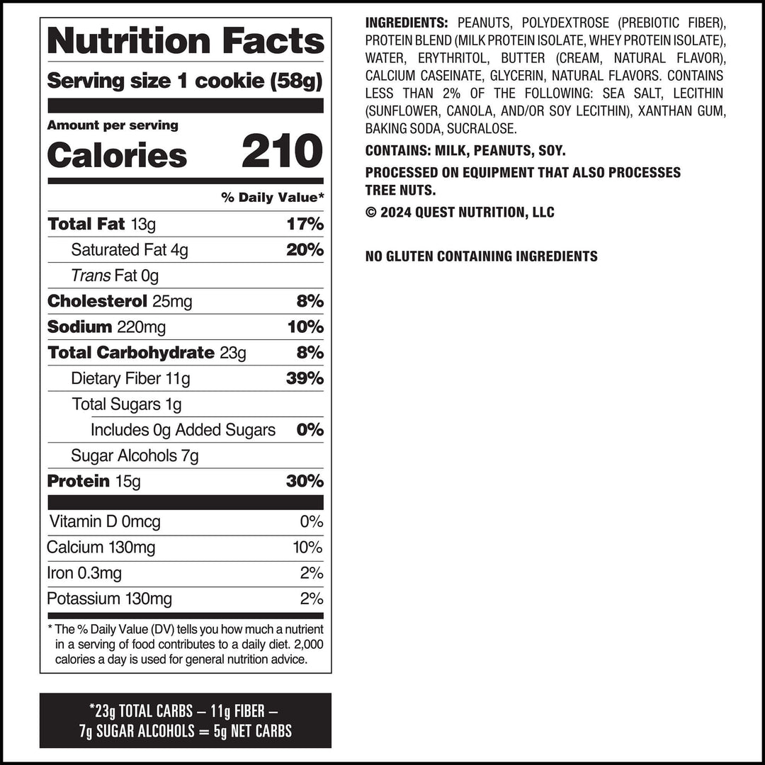 Peanut Butter Protein Cookies ; Nutrition Facts Panel
