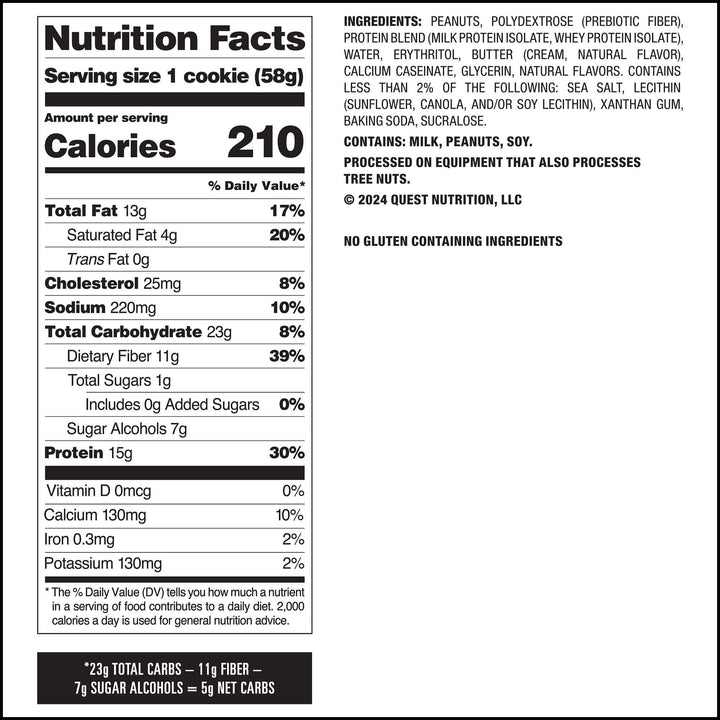 Peanut Butter Protein Cookies ; Nutrition Facts Panel
