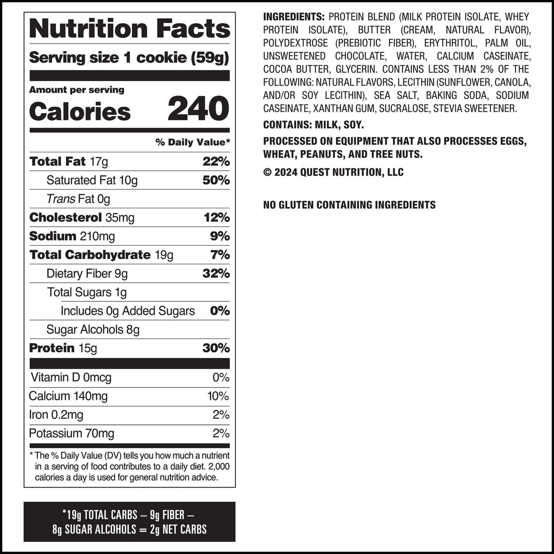 Chocolate Chip Protein Cookies; Nutrition Facts Panel
