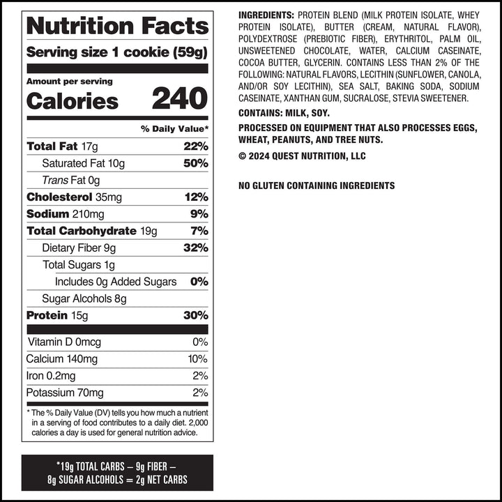 Chocolate Chip Protein Cookies; Nutrition Facts Panel
