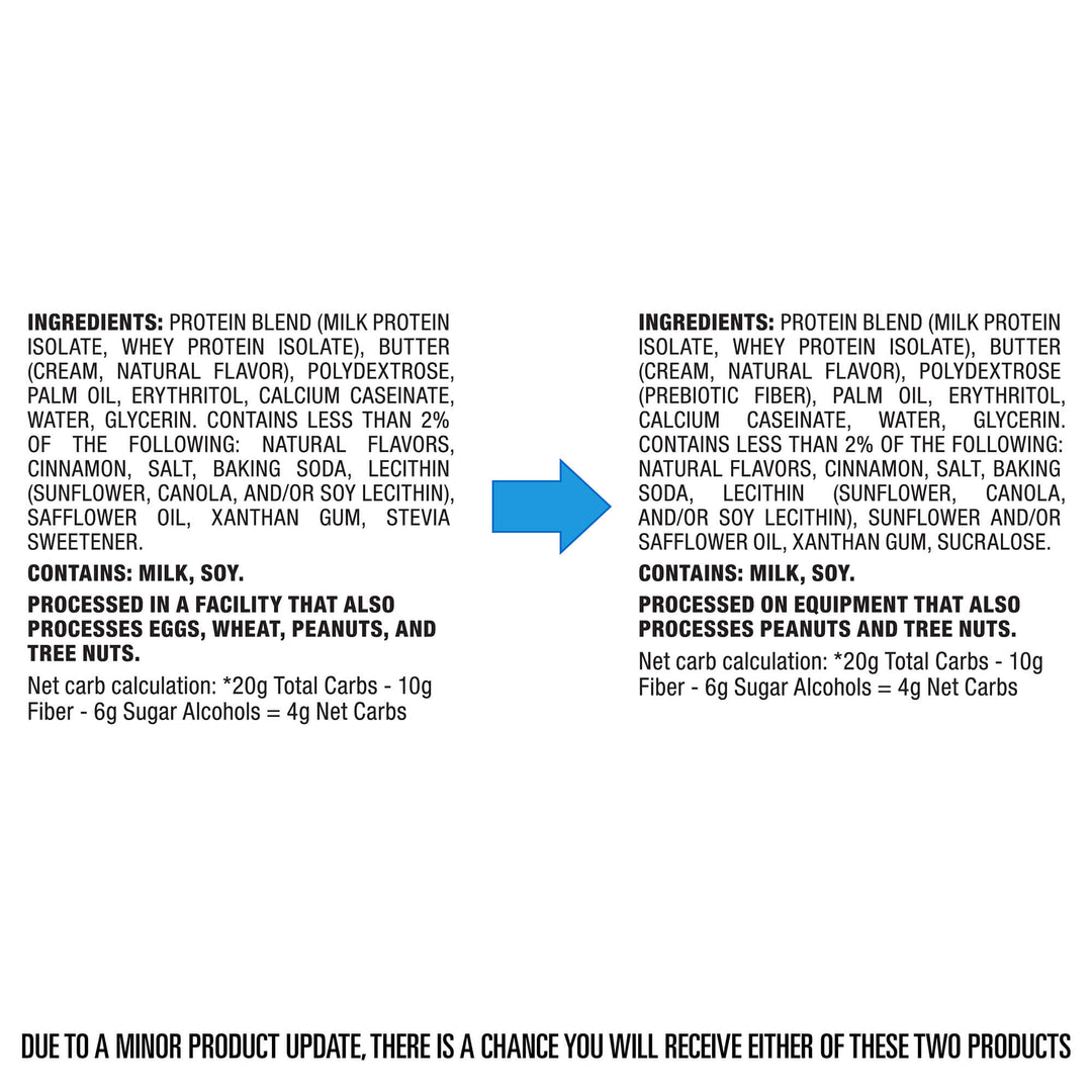 Snickerdoodle Protein Cookies Outdated Ingredients VS New Ingredients