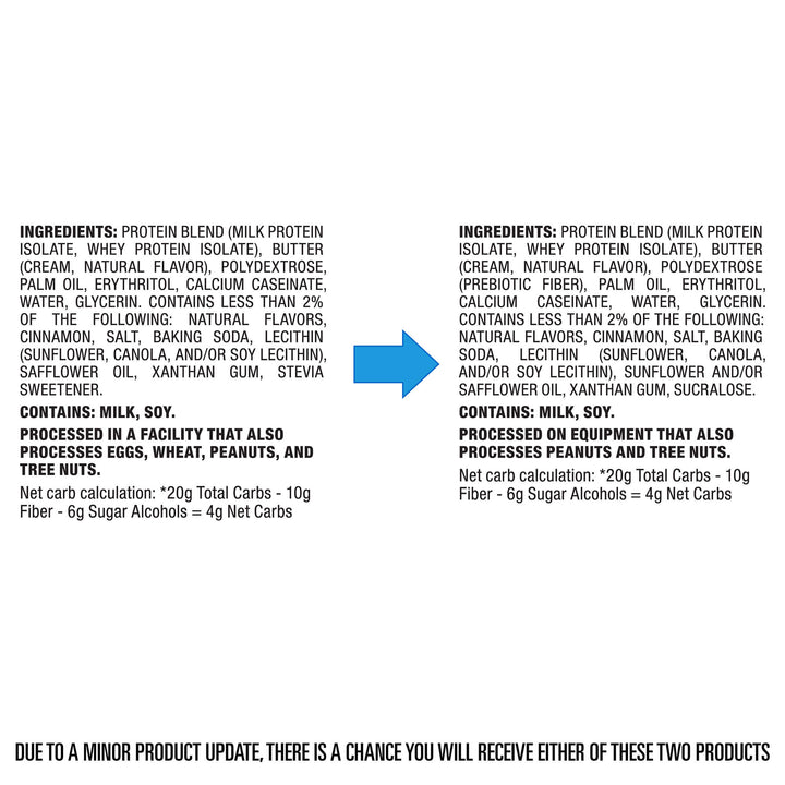Snickerdoodle Protein Cookies Outdated Ingredients VS New Ingredients