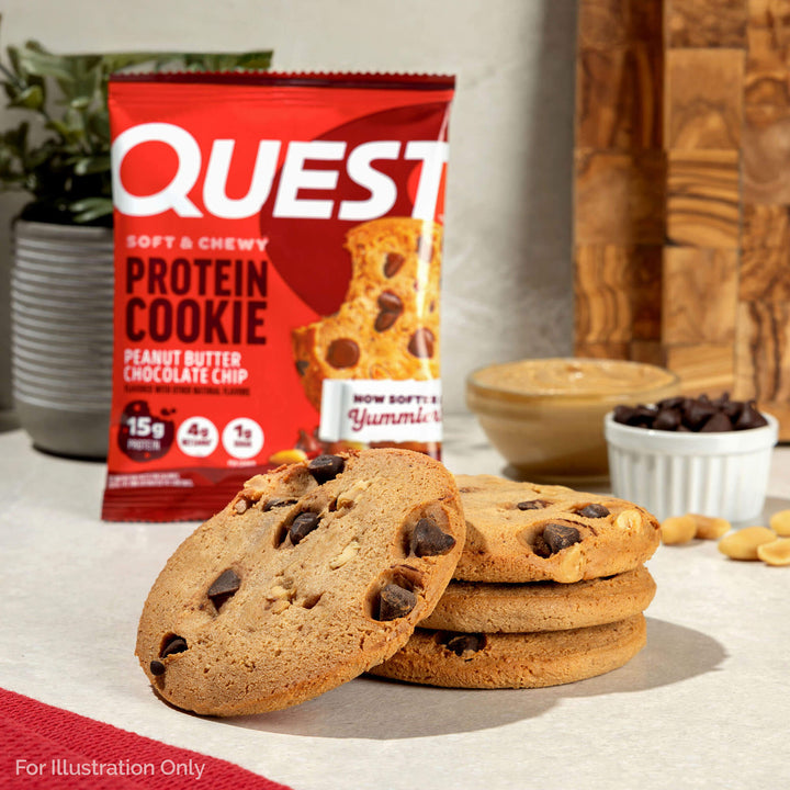 Peanut Butter Chocolate Chip Protein Cookies unwrapped cookies with peanut butter and chocolate chips next to it