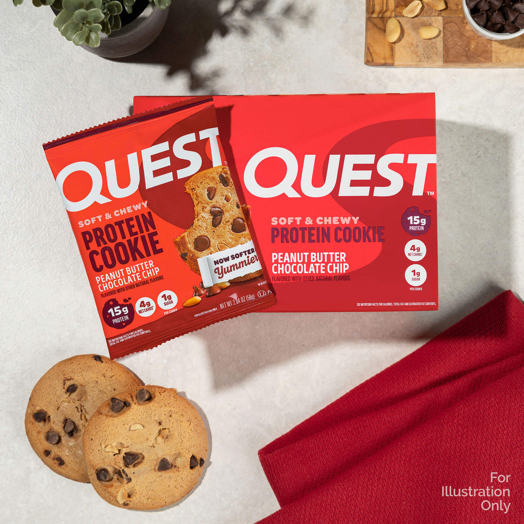 Peanut Butter Chocolate Chip Protein Cookies unwrapped cookies with peanut butter and chocolate chips next to it