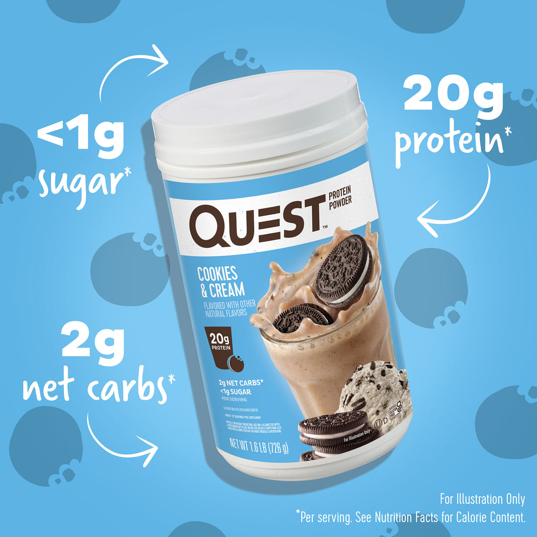 Cookies & Cream Protein Powder; <1g sugar*, 2g net carbs*, 20g protein*