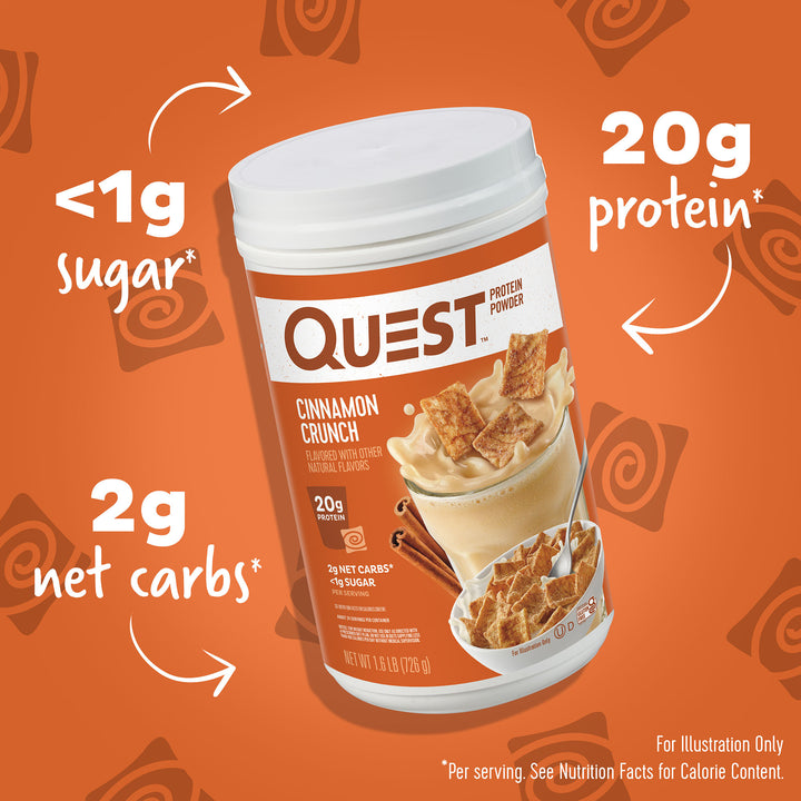 Cinnamon Crunch Protein Powder; <1g sugar*, 2g net carbs*, 20g protein*