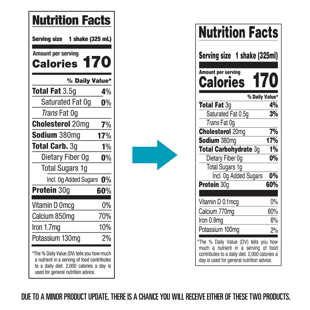 Salted Caramel Protein Shakes - Nutrition Facts old and new