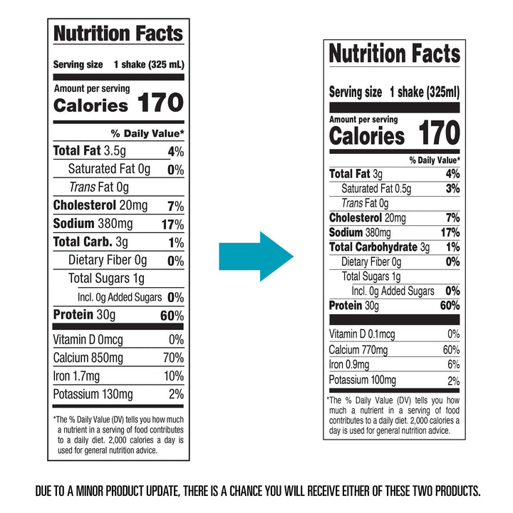 Salted Caramel Protein Shakes - Nutrition Facts old and new