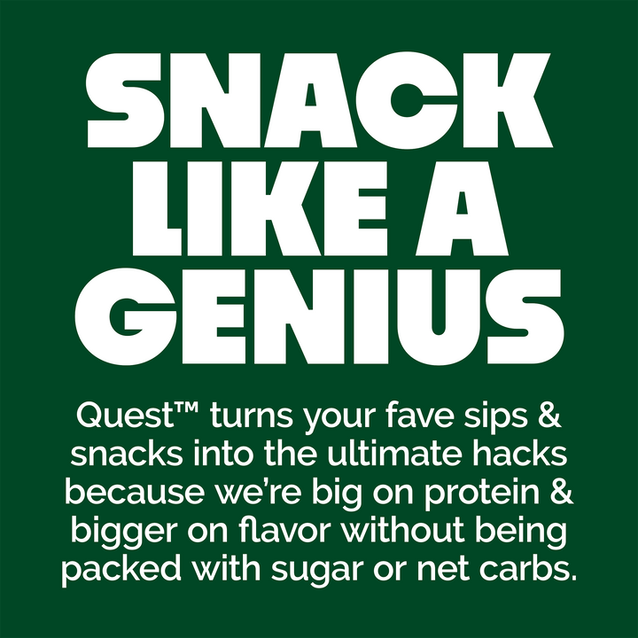 Quest Chili Lime Protein Chips promotional graphic featuring the slogan "Snack Like a Genius."
