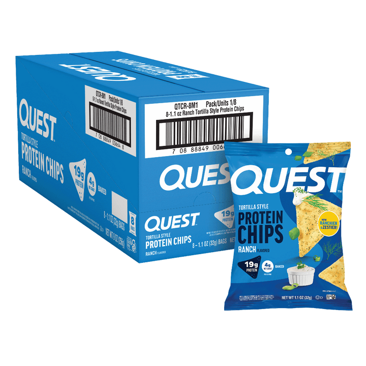 Quest protein chips packaging including a box and a single packet