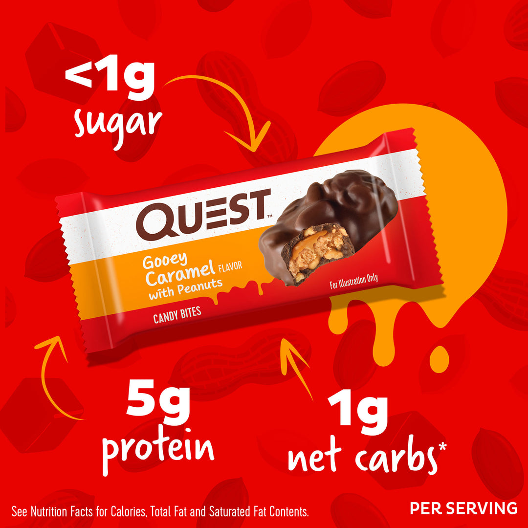 Gooey Caramel Candy Bites; <1g sugar, 5g protein, 1g net carbs*