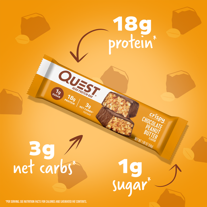 Chocolate Peanut Butter Hero Protein Bars; 18g protein*, 3g net carbs", 1g sugar*