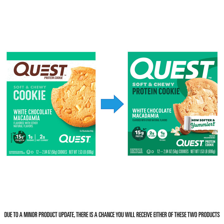 White Chocolate Macadamia Protein Cookies Old packaging VS New packaging