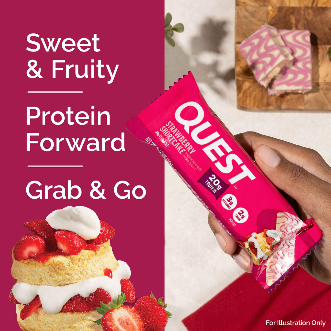 Strawberry Shortcake Protein Bar;  Sweet & Fruity; Protein forward; Grab & Go; For illustration only