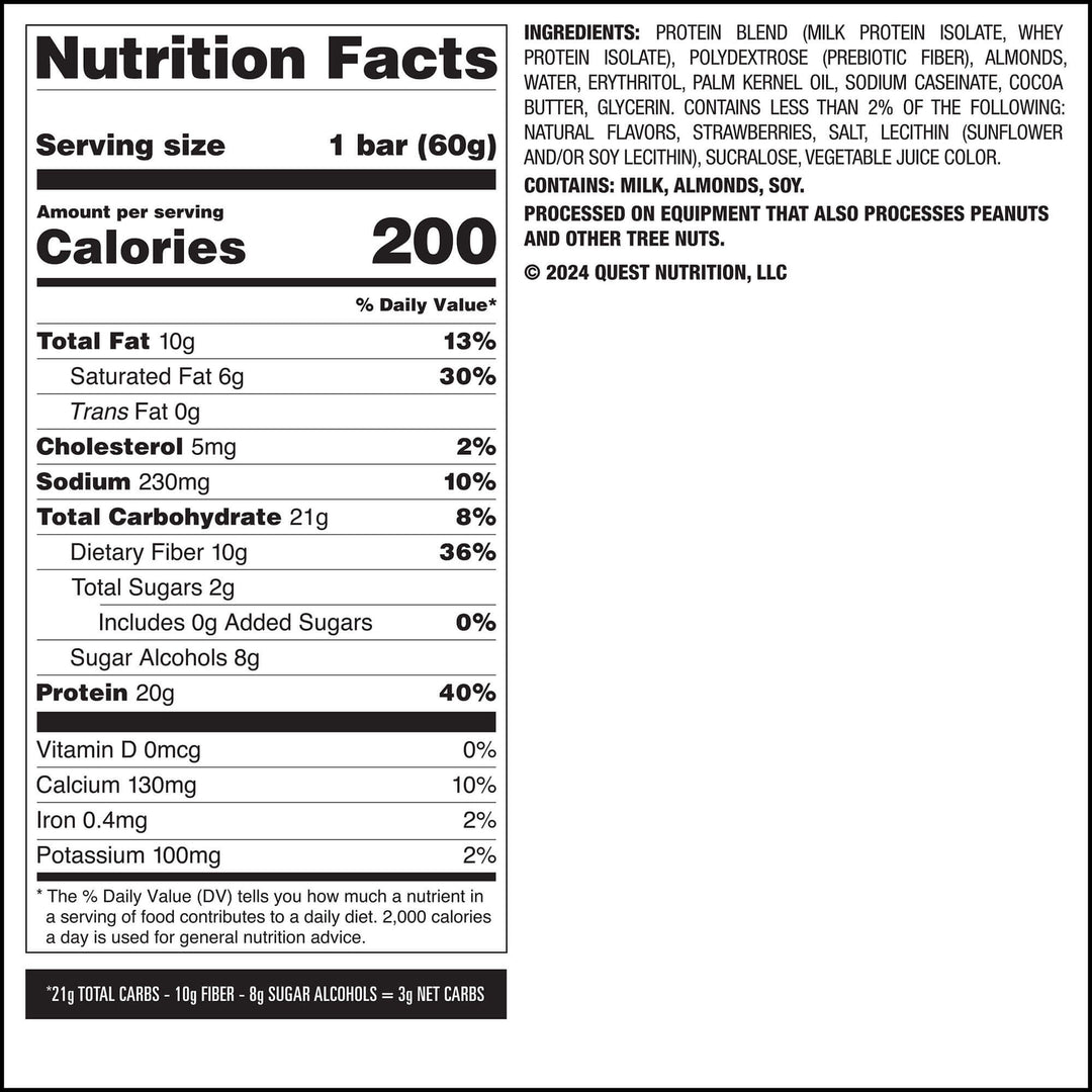 Strawberry Shortcake Protein Bar Nutrition Facts Panel