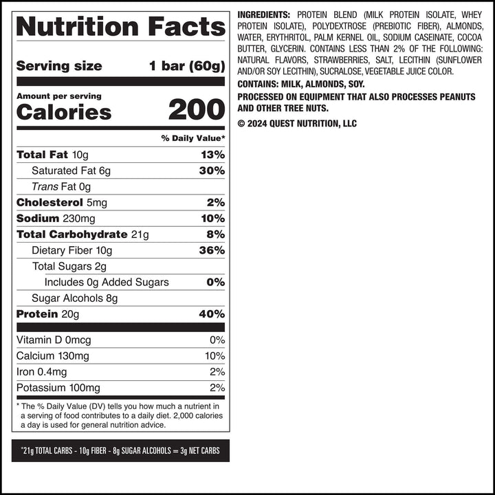 Strawberry Shortcake Protein Bar Nutrition Facts Panel