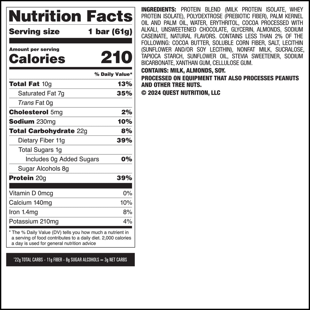 Chocolate Explosion Overload Bar Nutrition Facts Panel and Ingredients