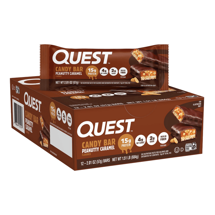 Box of Quest Candy Bar Peanutty Caramel 