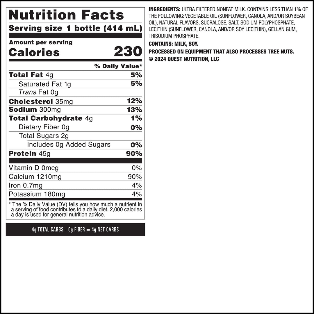 Strawberry 45g Protein Milkshake Nutrition Facts Panel
