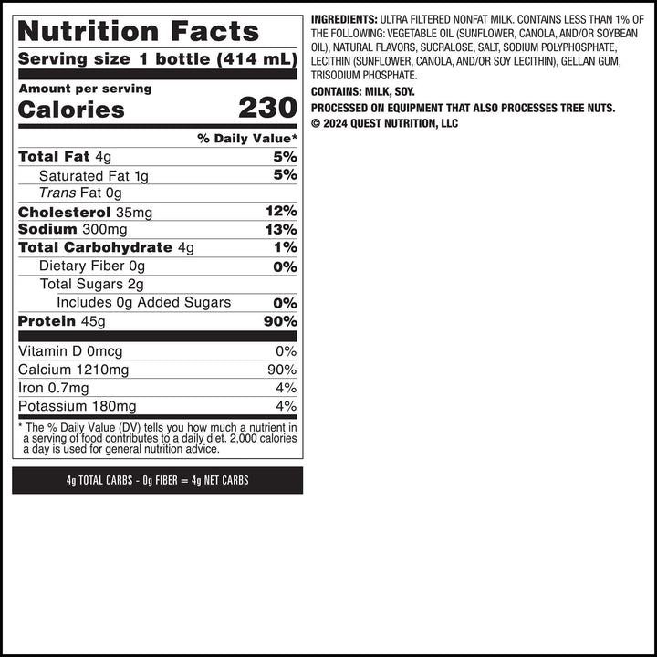 Strawberry 45g Protein Milkshake Nutrition Facts Panel
