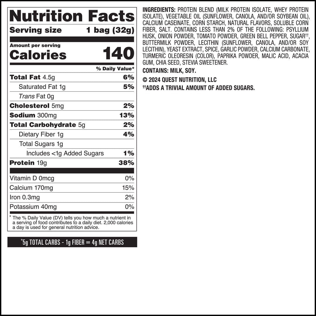 Salsa Verde Tortilla Style Protein Chips Nutrition Facts Panel