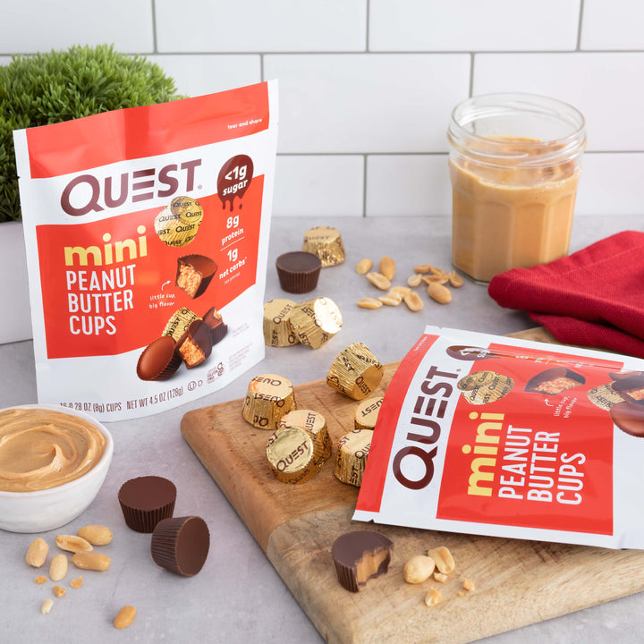 Mini Peanut Butter Cups on kitchen counter 